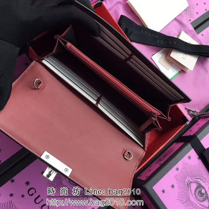GUCCI古馳 歐洲正品原單 padlock系列 最新二折款 爆款鏈條皮夾 453506 紅花深粉皮 WTG1189